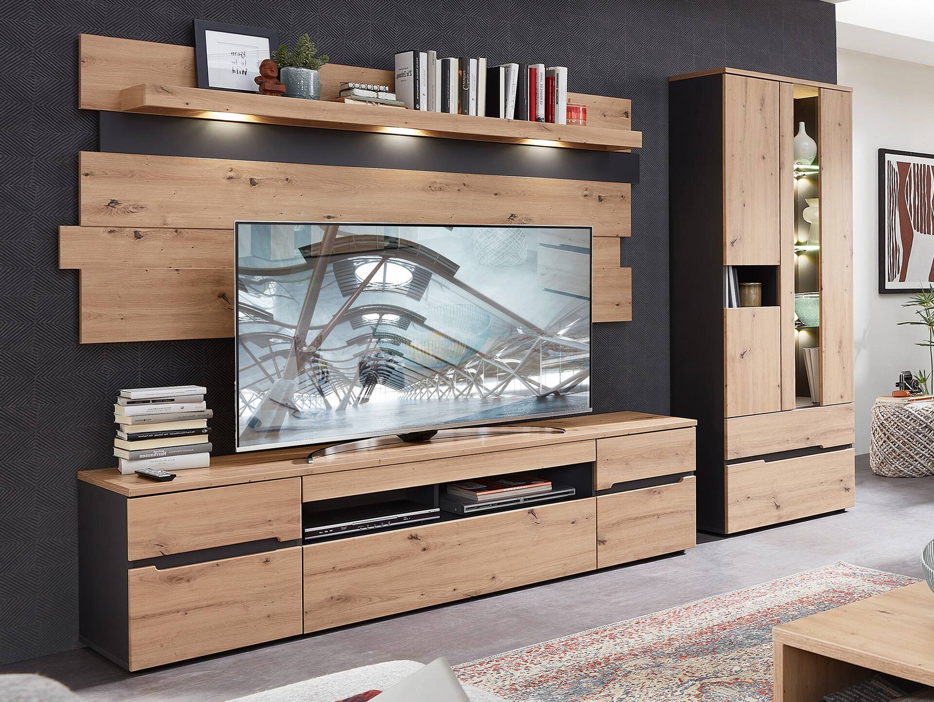 MAILAND TV-Unterteil, Material Dekorspanplatte Artisan Eichefarbig / Graphit