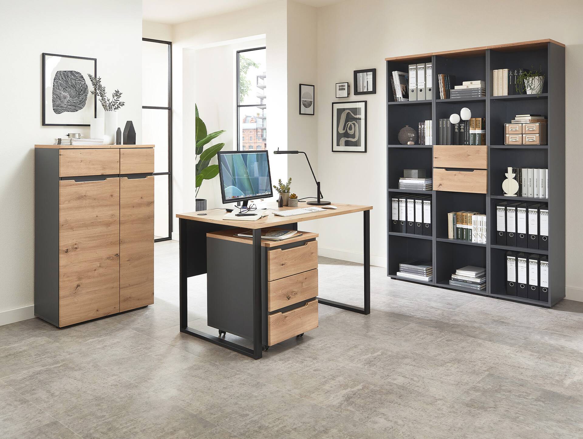 MAILAND Rollcontainer II, Material Dekorspanplatte Artisan Eichefarbig / Graphit