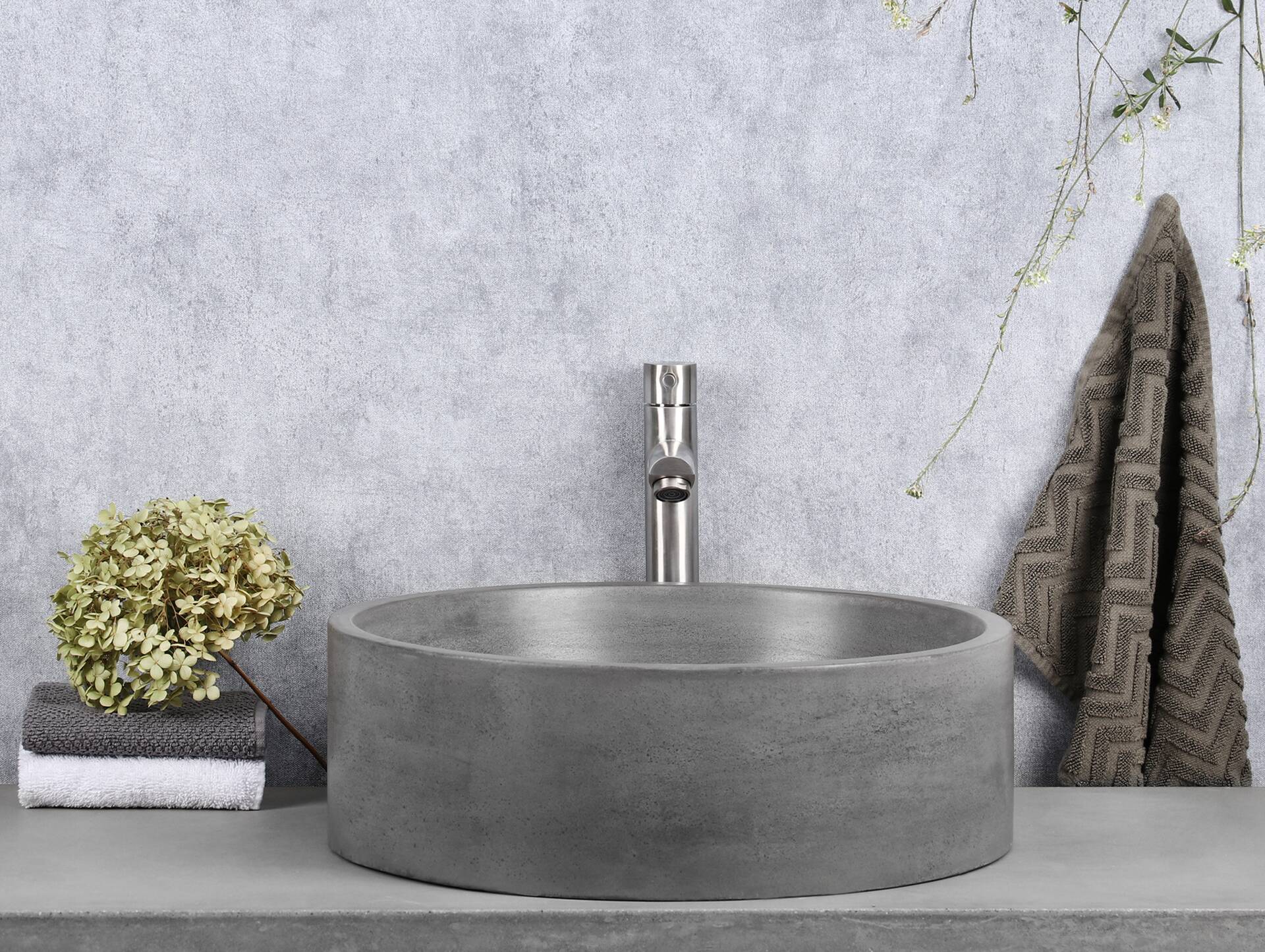CIRRA Aufsatzwaschbecken, rund, Material Beton 