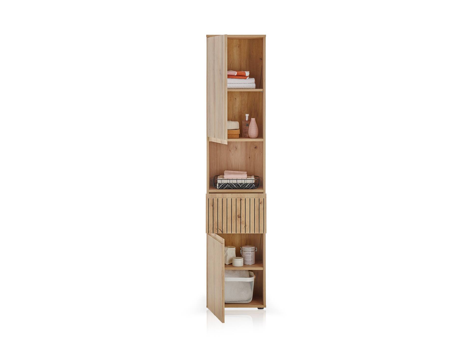 ASKINO Hochschrank fürs Badezimmer, Material Dekorspanplatte, Artisan Eiche Nachbildung 