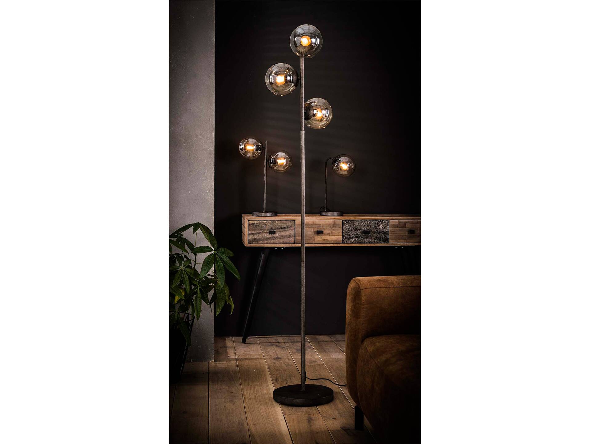 MARIM Stehlampe schwarz mit 3 Glaskugeln 