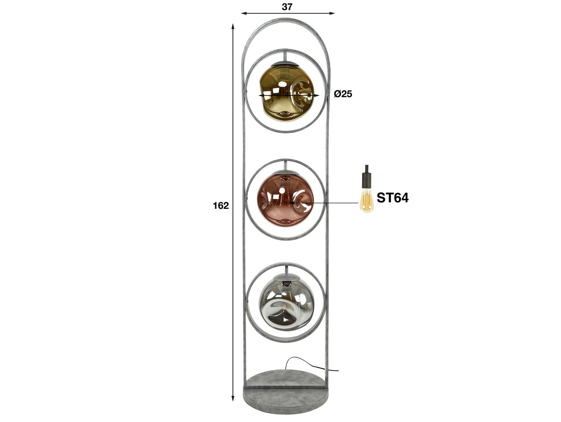 AMORA Stehlampe, 3-flammig, Material Metall, Glas 