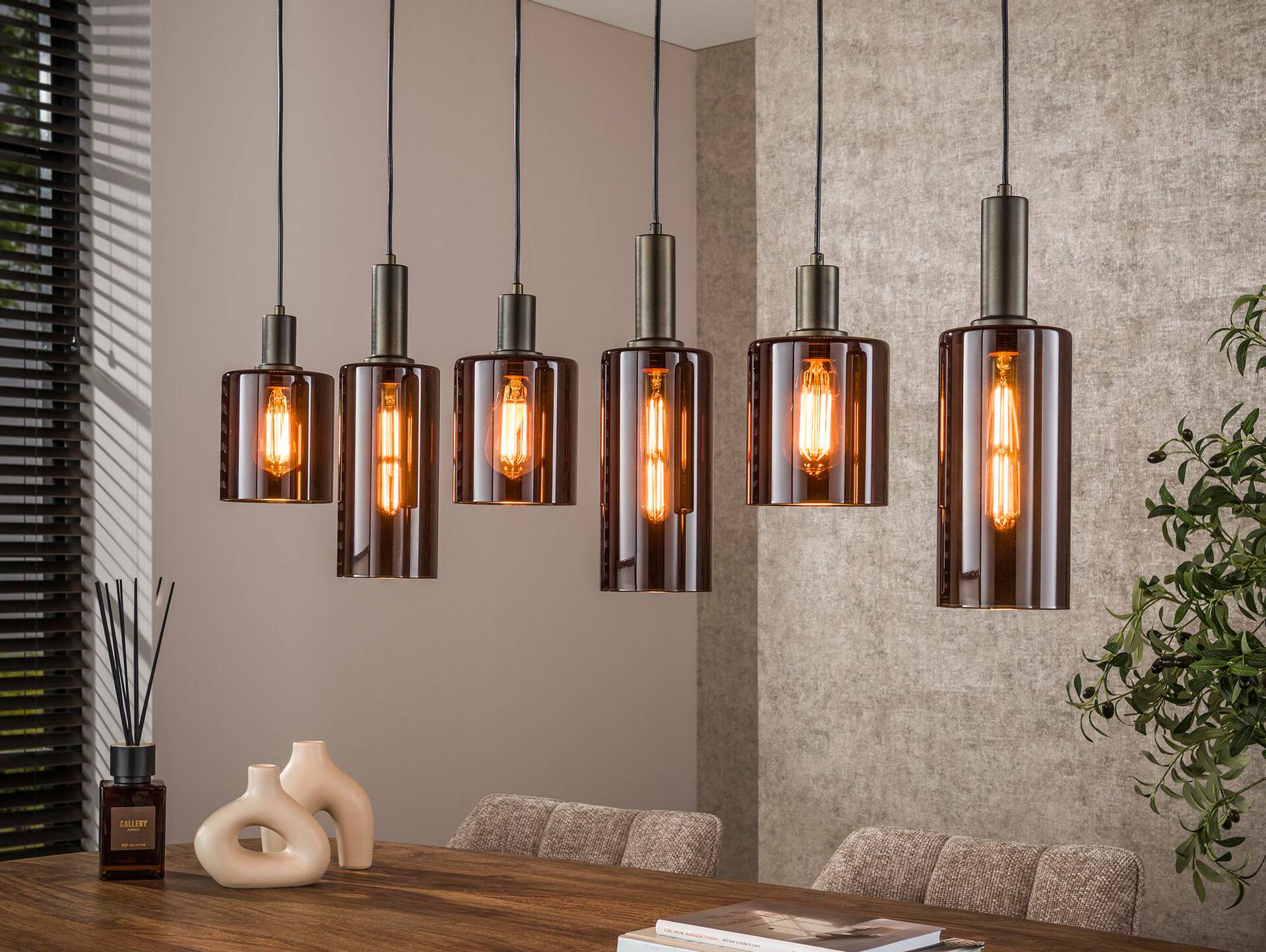 ARAS Hängelampe, 6-flammig, Material Metall/Glas, braun 