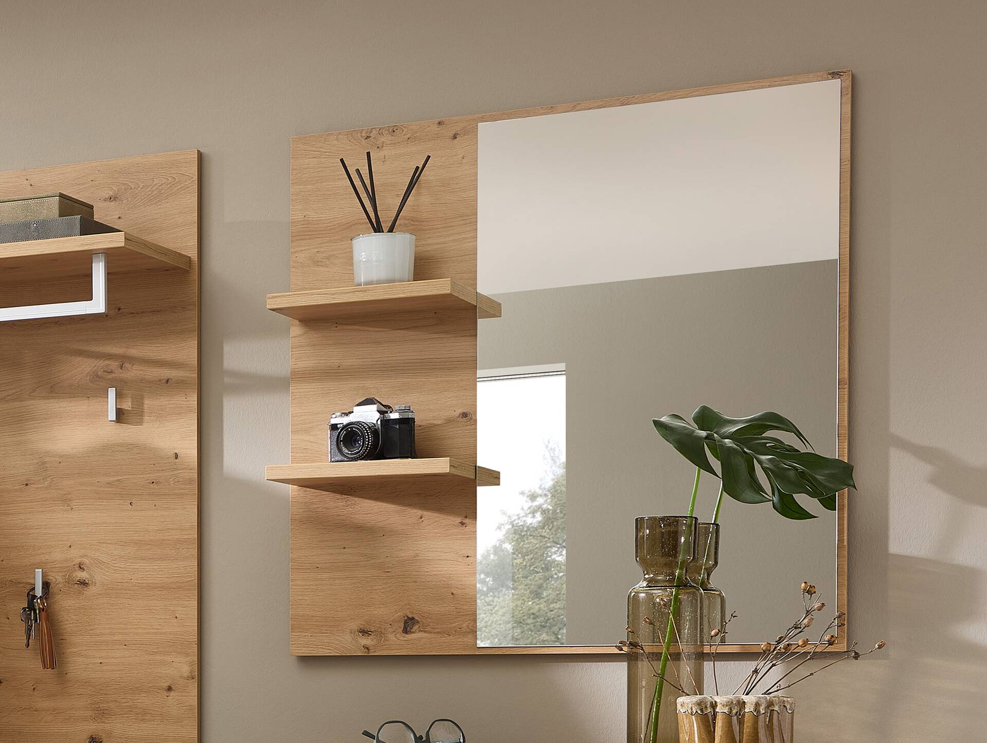 BAJA Spiegel mit Ablageböden, Material MDF, Artisan Eiche Nachb. 