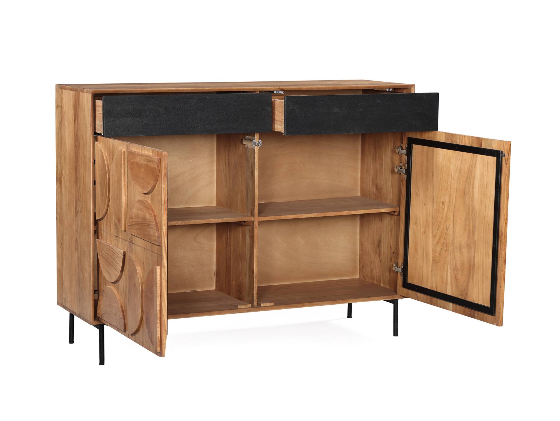 CATANDO Kommode, Material Massivholz, Akazie honigfarben/Abs. schwarz 