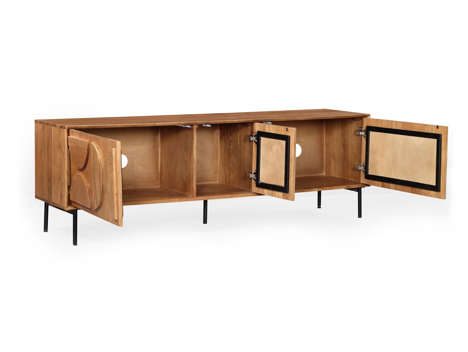CATANDO TV-Element, Material Massivholz, Akazie honigfarben/Abs. schwarz 