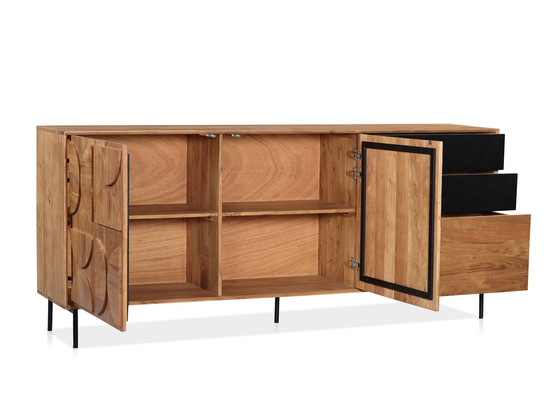 CATANDO Sideboard, Material Massivholz, Akazie honigfarben/Abs. schwarz 
