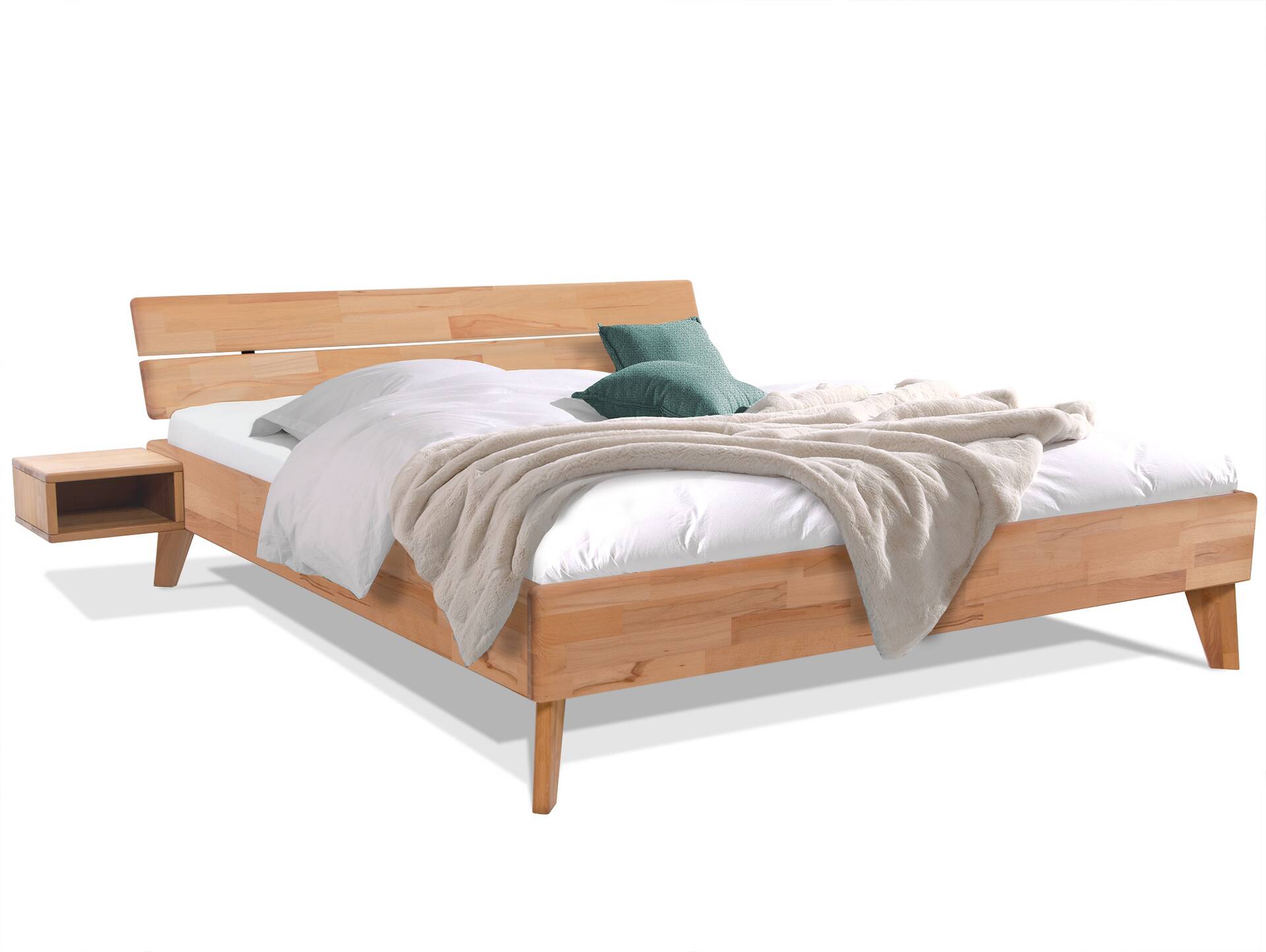 CALIDO 4-Fuß-Bett, Material Massivholz, mit/ohne Kopfteil 180 x 220 cm | Buche geölt | Standardhöhe | mit Kopfteil
