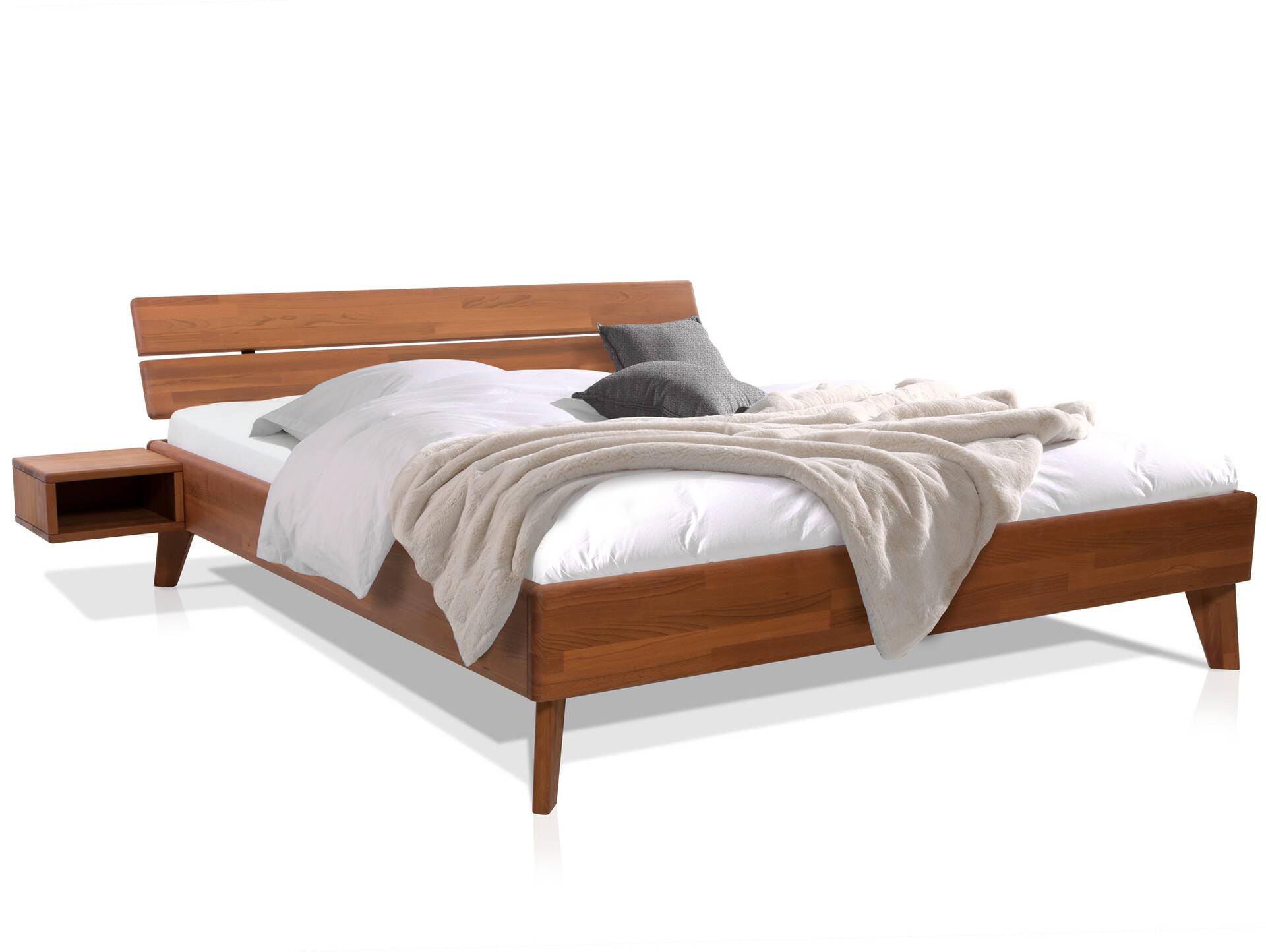 CALIDO 4-Fuß-Bett, Material Massivholz, mit/ohne Kopfteil 160 x 200 cm | Buche nussbaumfarbig gedämpft | Standardhöhe | mit Kopfteil