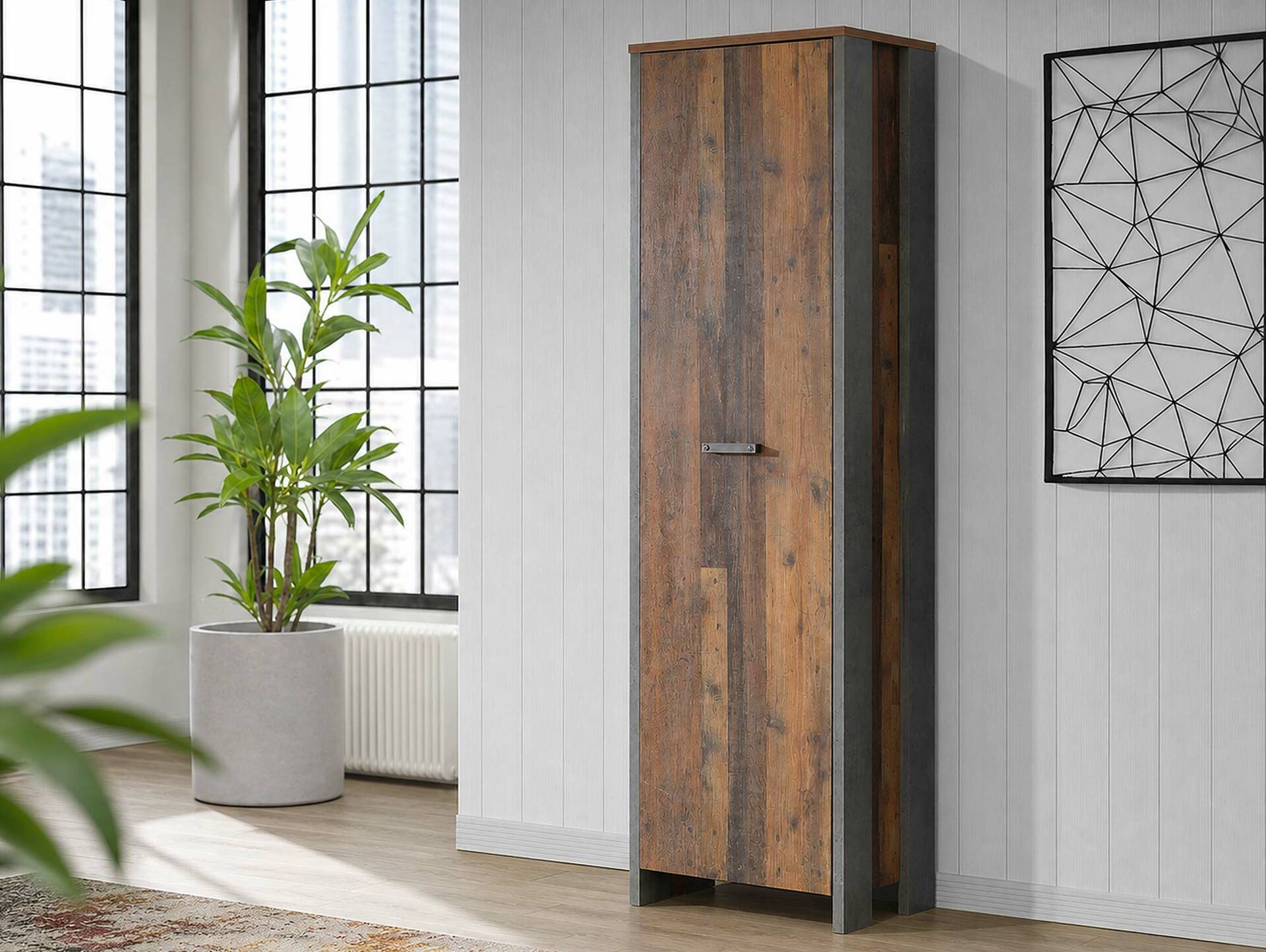 CASSIA Garderobenschrank, Material Dekorspanplatte, Old Wood Vintage Nachbildung/betonfarbig 