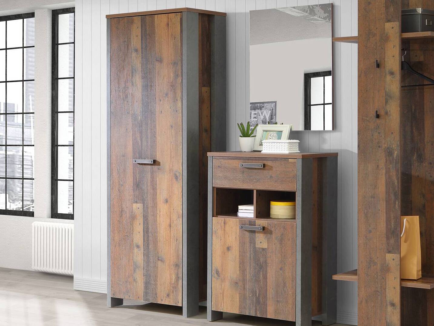 CASSIA Garderobenschrank, Material Dekorspanplatte, Old Wood Vintage Nachbildung/betonfarbig 