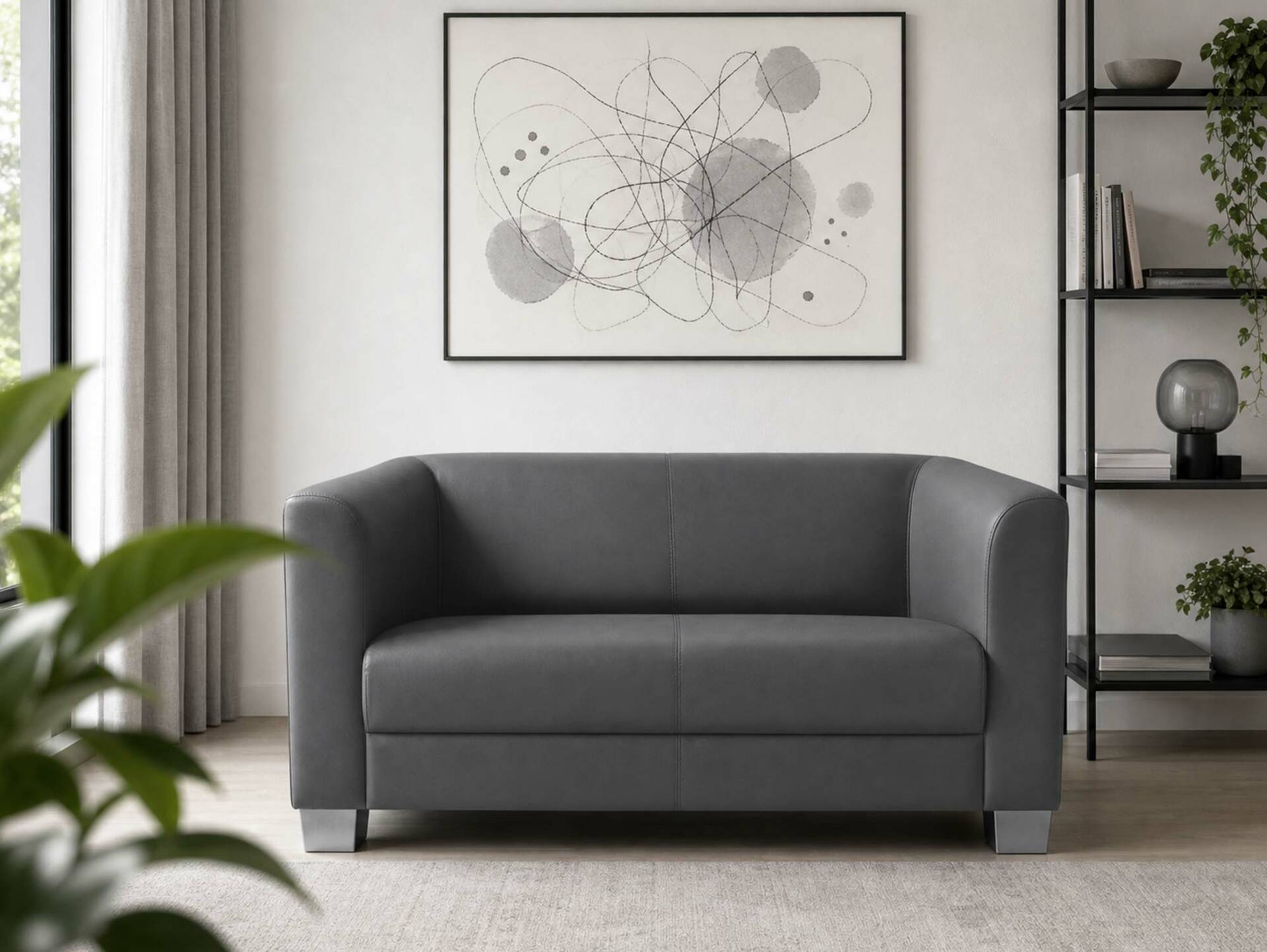 CHICAGO 2-Sitzer Sofa, Material Kunstleder grau