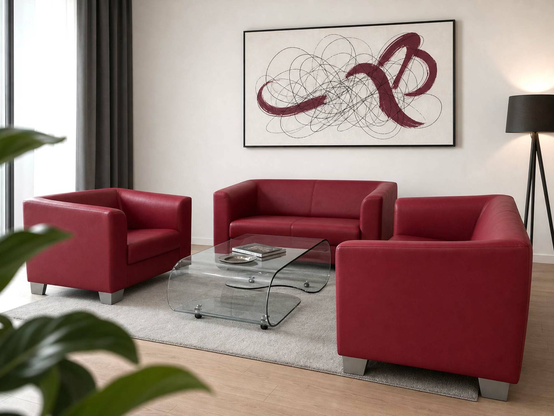 CHICAGO 3-Sitzer Sofa, Material Kunstleder weinrot