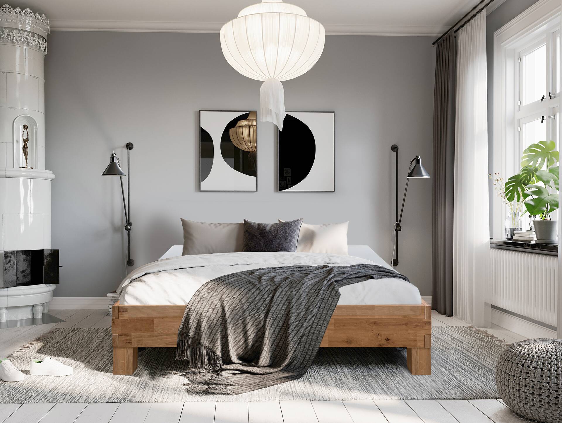 CORDINO 4-Fuß-Bett aus Eiche ohne Kopfteil, Material Massivholz 160 x 200 cm | Eiche lackiert | gehackt