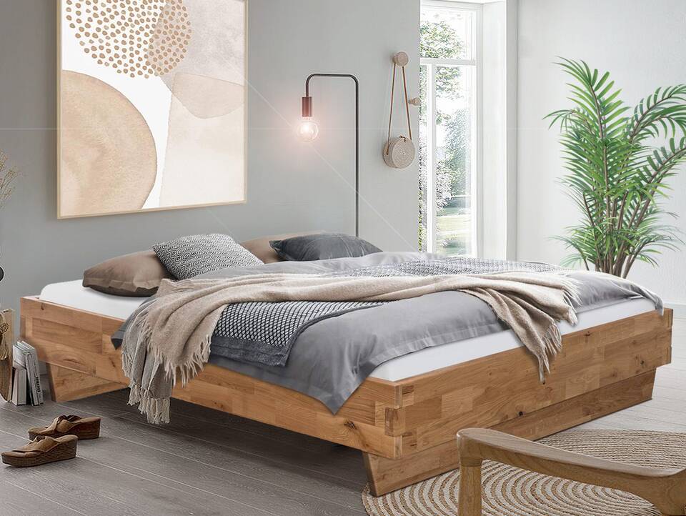 CORDINO Wangenbett aus Eiche, Material Massivholz, mit/ohne Kopfteil 120 x 200 cm | Eiche unbehandelt | gebürstet | ohne Kopfteil