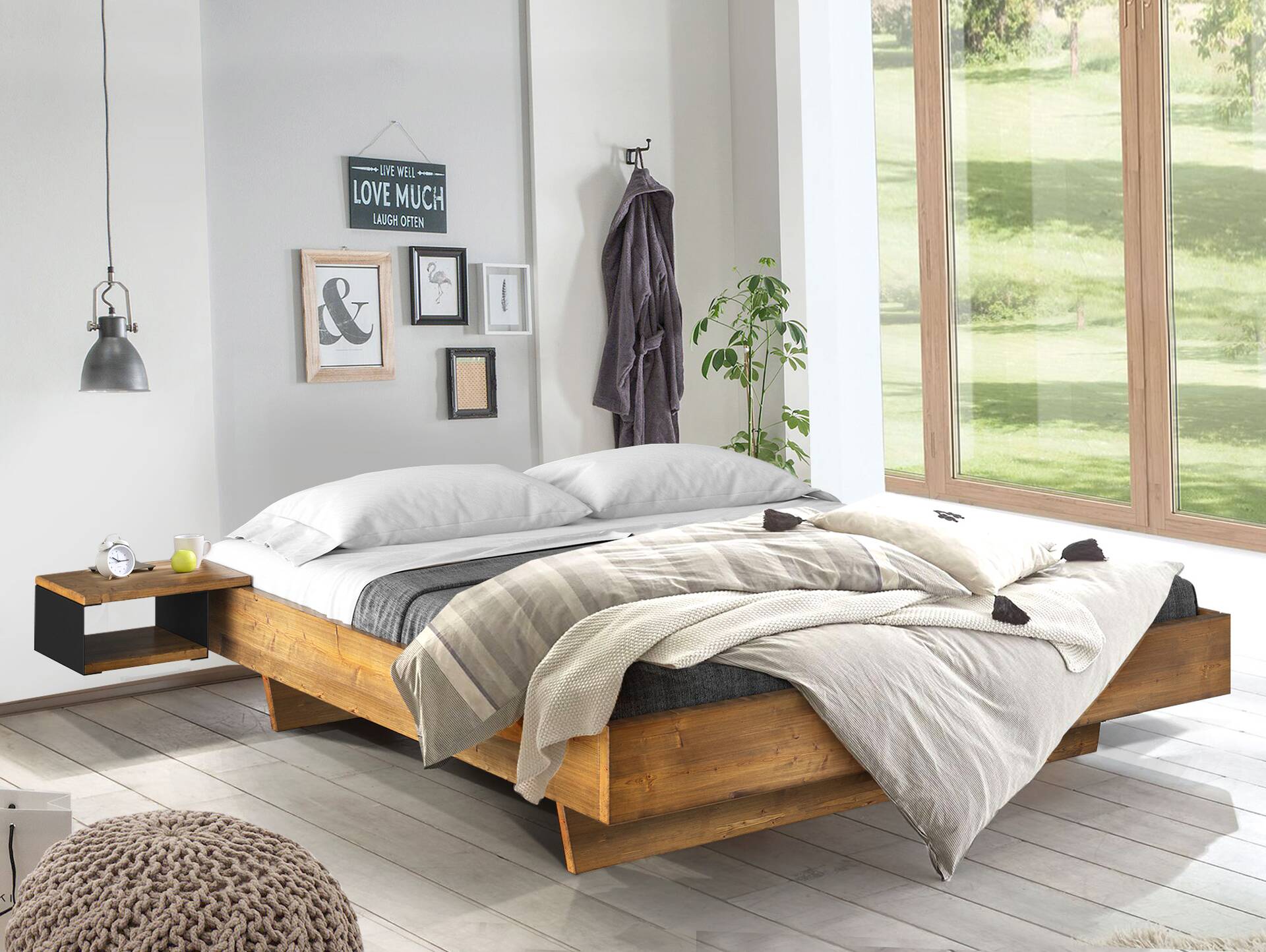 CURBY Wangenbett ohne Kopfteil, Material Massivholz 90 x 200 cm | vintage