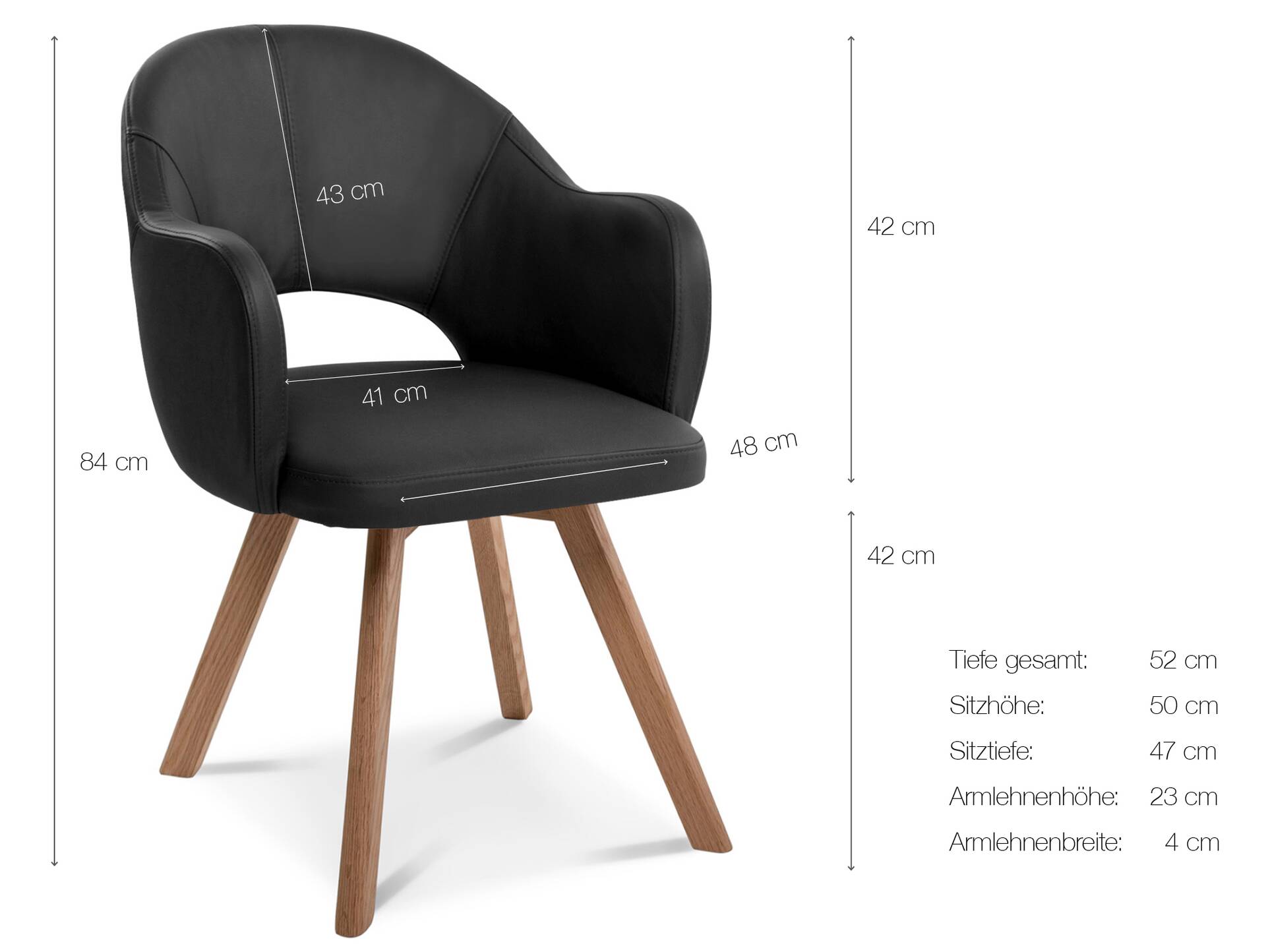 DOLORA Schalenstuhl, Gestell Massivholz ohne Drehfunktion | Echtleder | braun