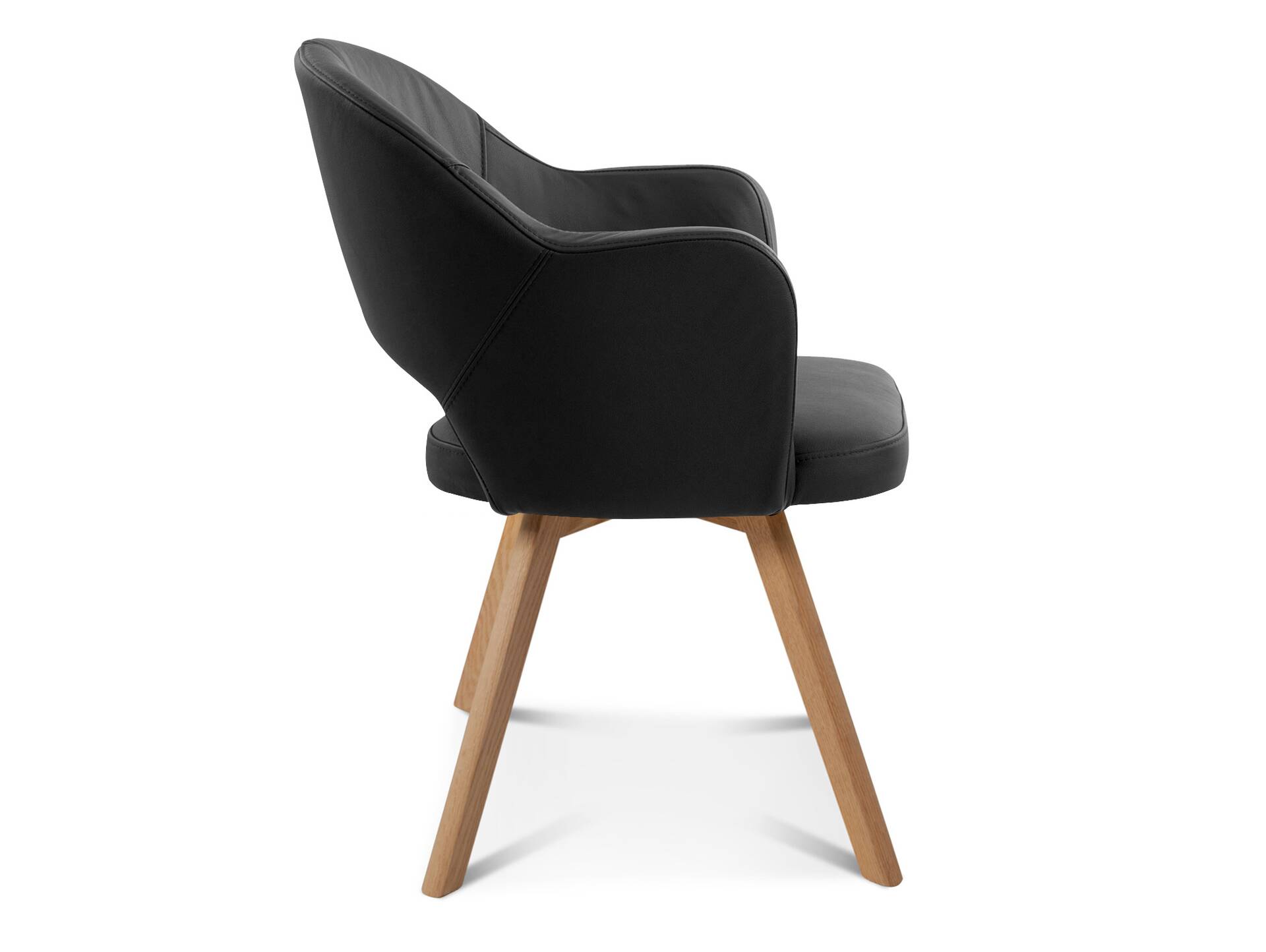 DOLORA 2er SET Schalenstühle, Gestell Massivholz mit Drehfunktion | Echtleder | schwarz