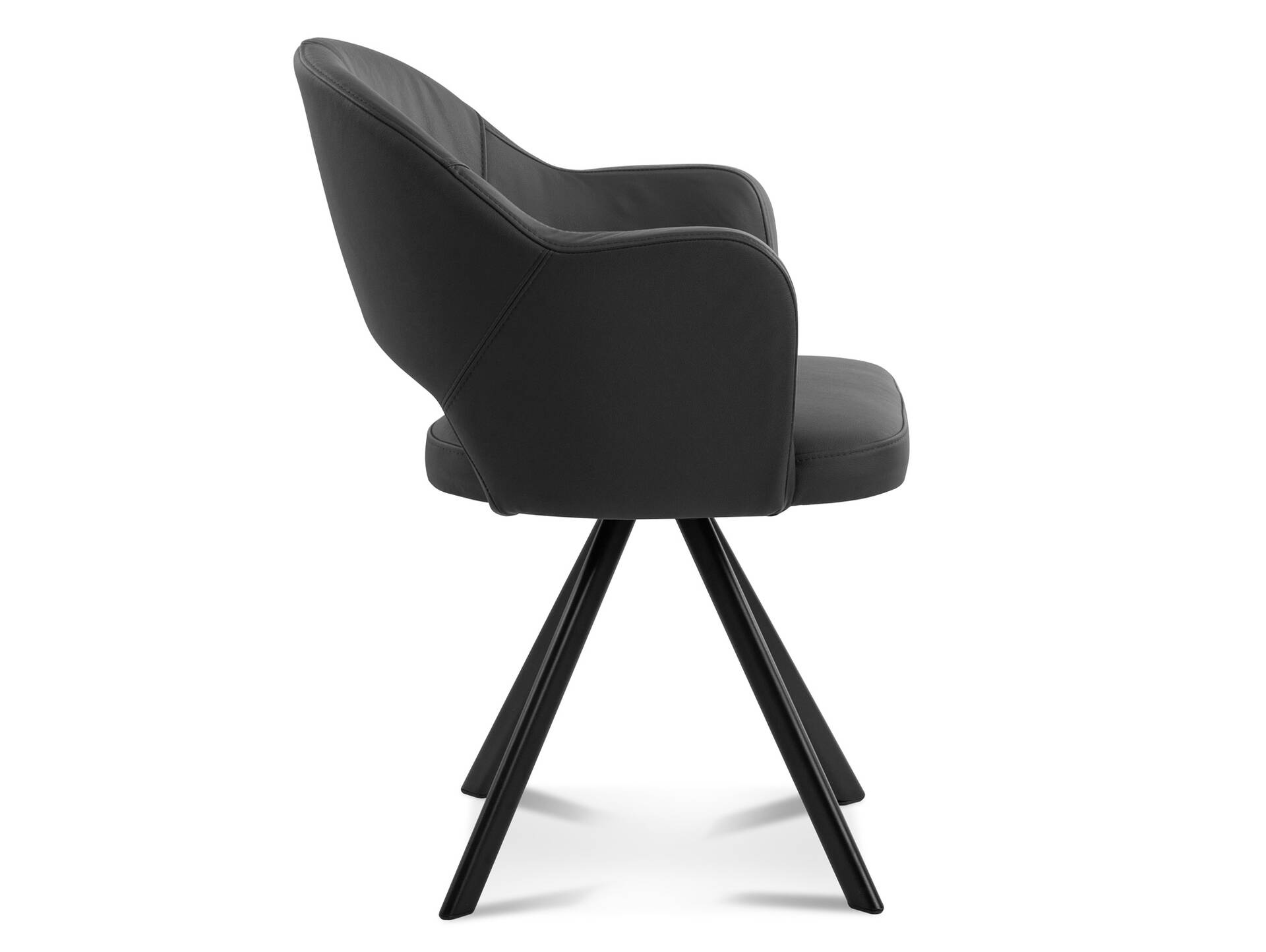 DOLORA 2er SET Schalenstühle, Gestell Eisen schwarz mit Drehfunktion | Echtleder | schwarz