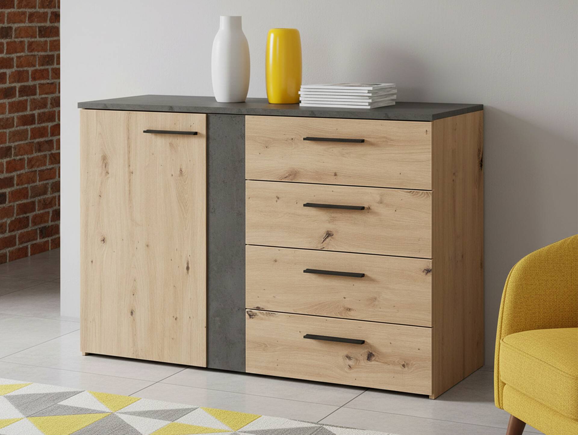 FILENA Kommode, Material Dekorspanplatte, Artisan Eiche Nachbildung/ Dunkelgrau 