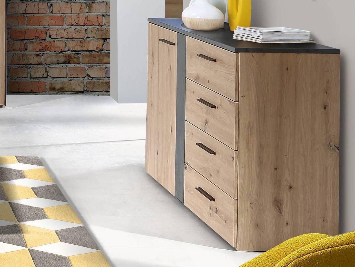 FILENA Kommode, Material Dekorspanplatte, Artisan Eiche Nachbildung/ Dunkelgrau 