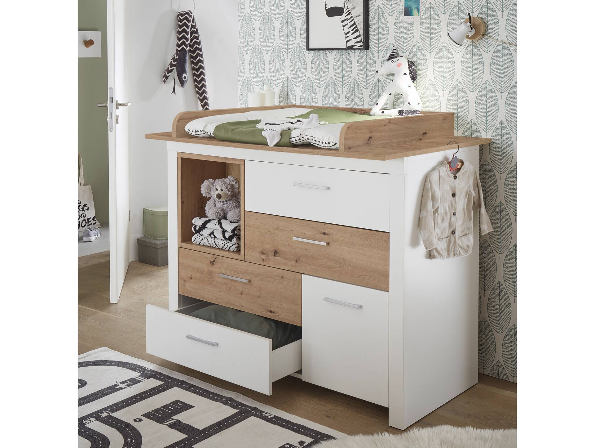 FABI Wickelkommode inkl. Aufsatz, Material Spanplatte, weiß/Artisan Eichefa 