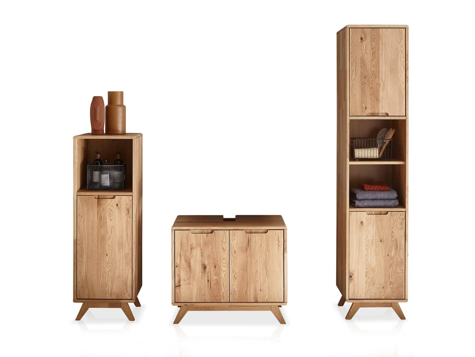 LEONARD Waschbeckenunterschrank I, Material Massivholz, Wildeiche geölt 