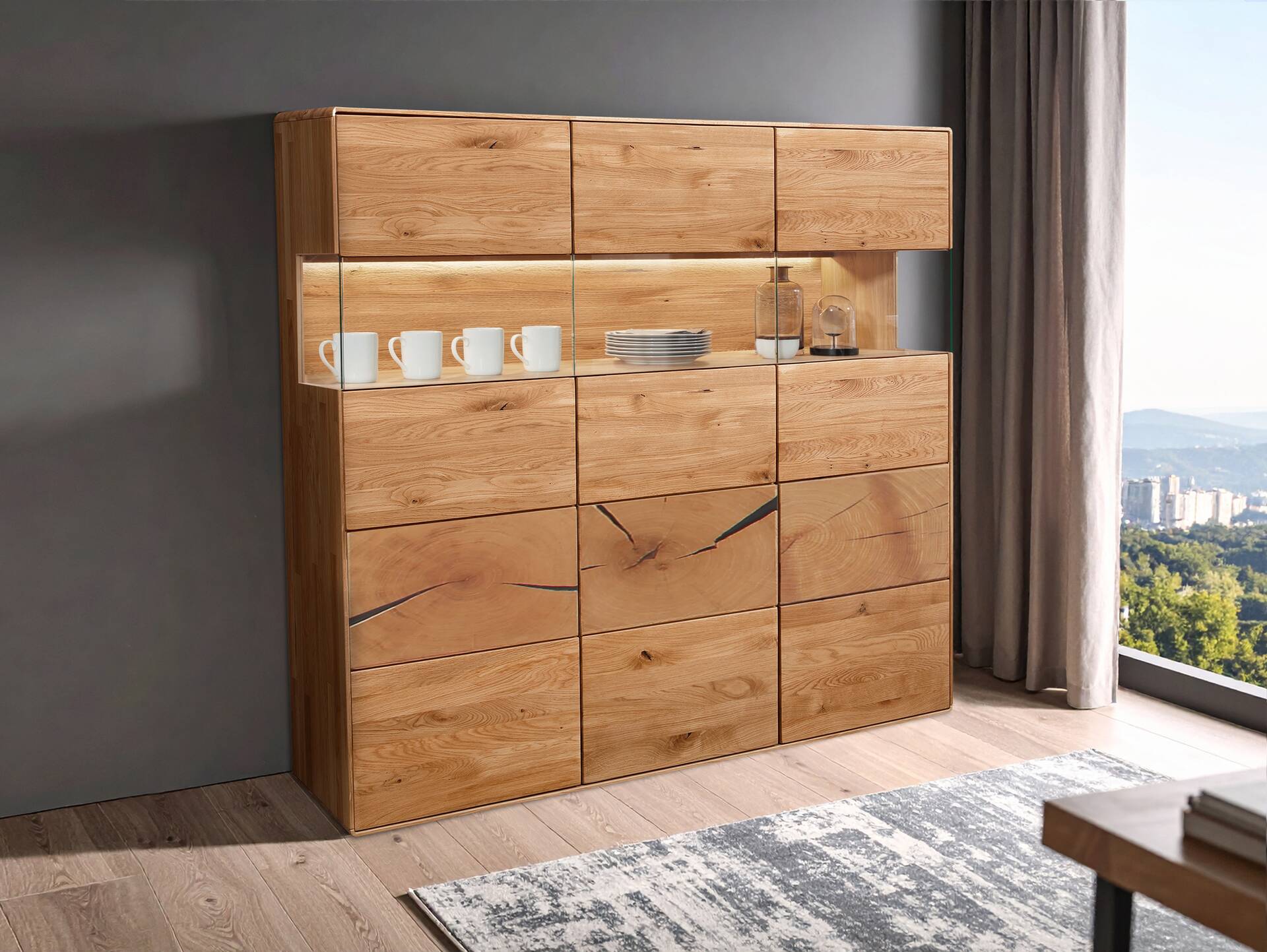 SARRAGOSSA Highboard III, Material Massivholz, Wildeiche geölt 