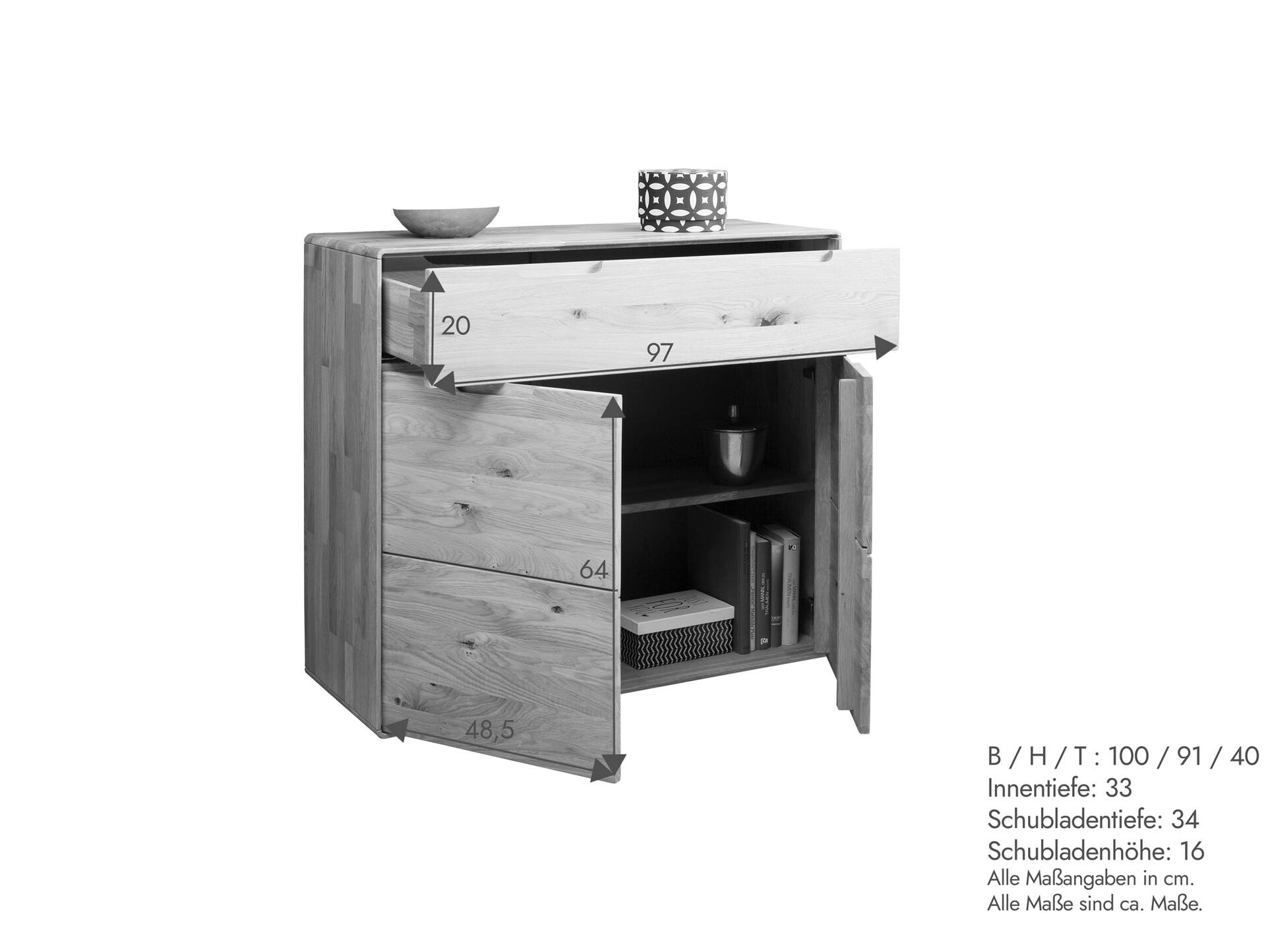 ANDINO Kommode II, Material Massivholz, Wildeiche geölt 