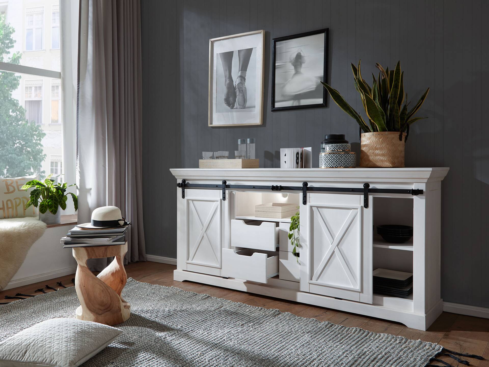 KANSAS Sideboard II, Material Massivholz, Kiefer weiß 