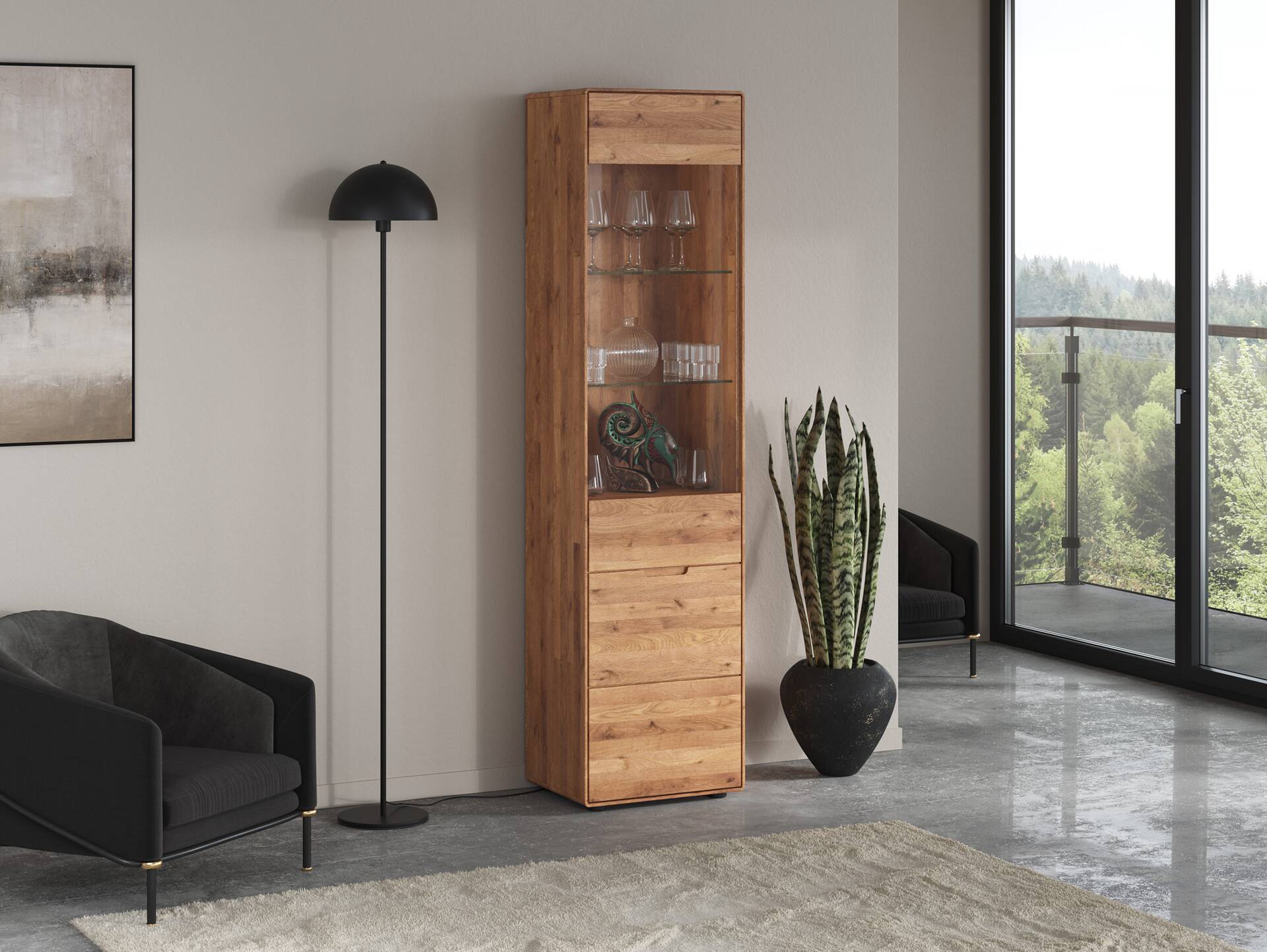 ANDINO Vitrine I, Material Massivholz, Wildeiche geölt 