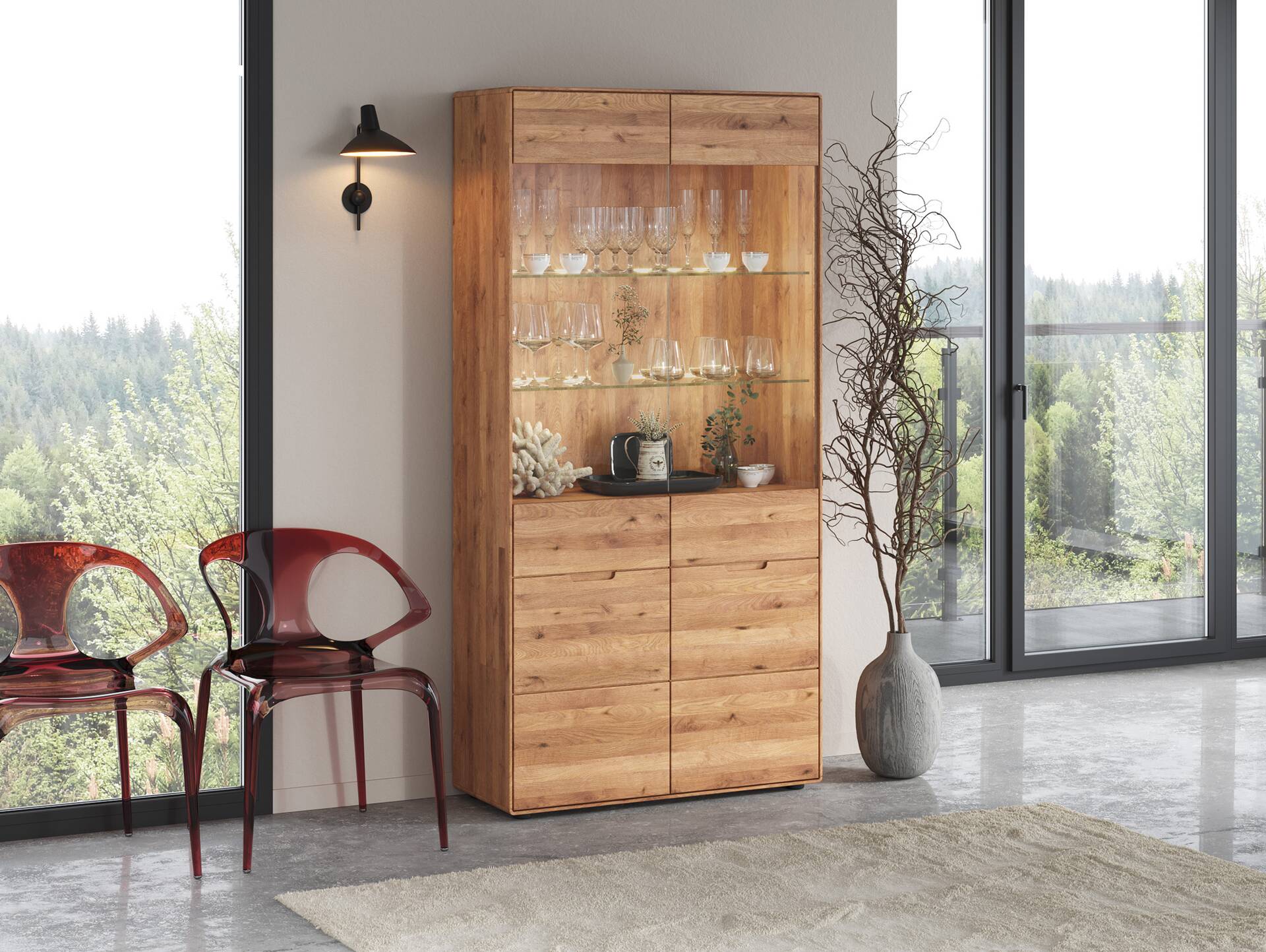 ANDINO Vitrine II, Material Massivholz, Wildeiche geölt 