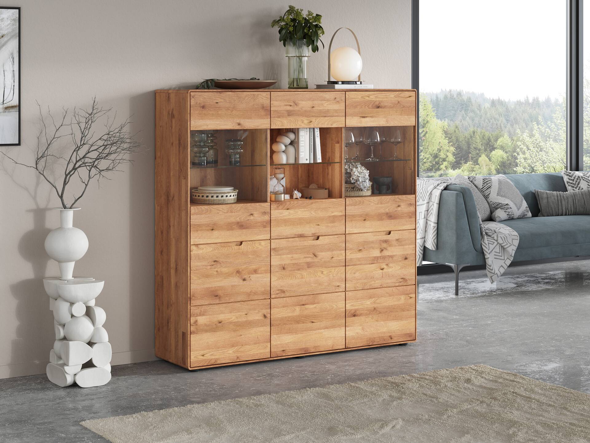 ANDINO Highboard III, Material Massivholz, Wildeiche geölt 