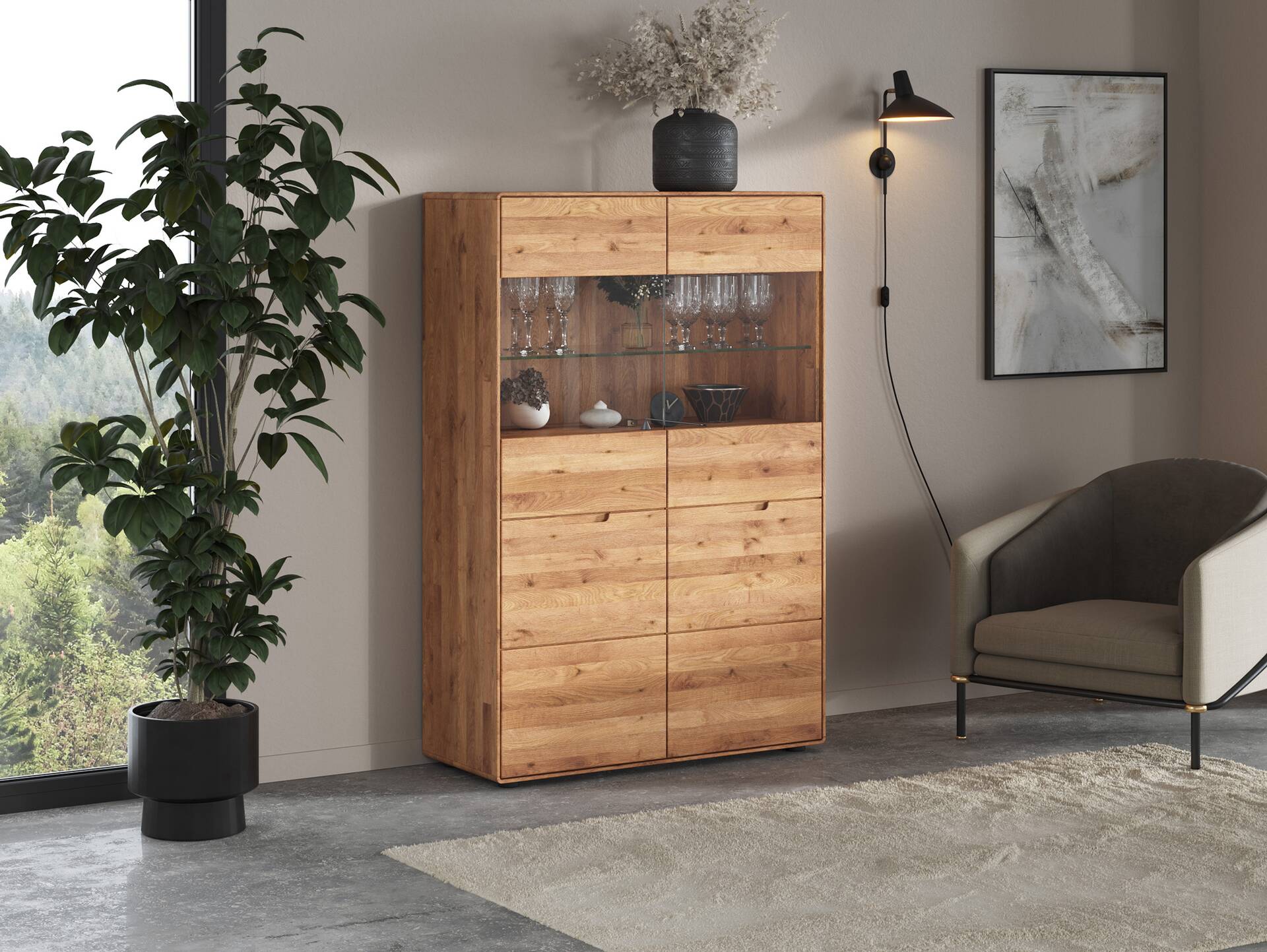 ANDINO Highboard II, Material Massivholz, Wildeiche geölt 