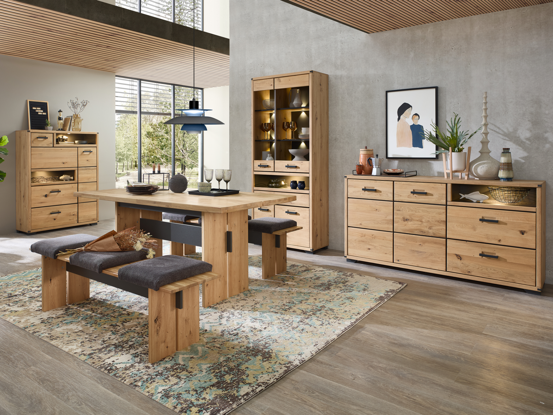 GOJA Sideboard I, Material teilmassiv, Artisan Wildeiche/graphitfarbig 