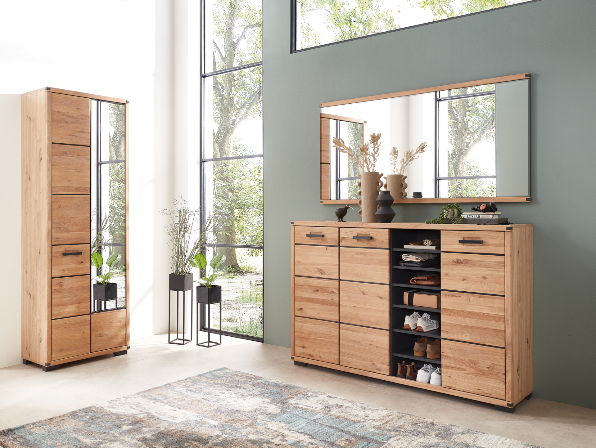 GOJA Garderobenschrank, Material teilmassiv, Artisan Wildeiche/graphitfarbig 