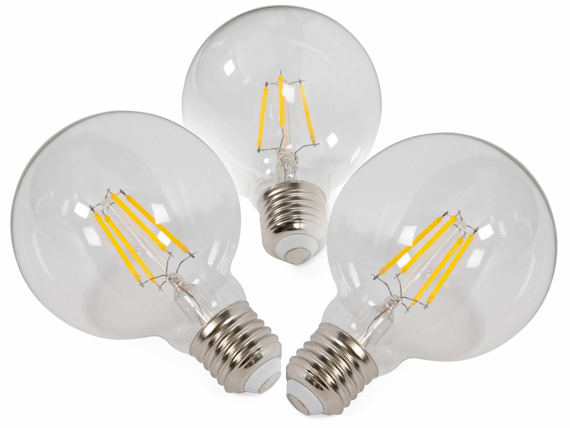 3er Set LED-Glühbirnen rund, E27, 4 Watt, warmweiss 