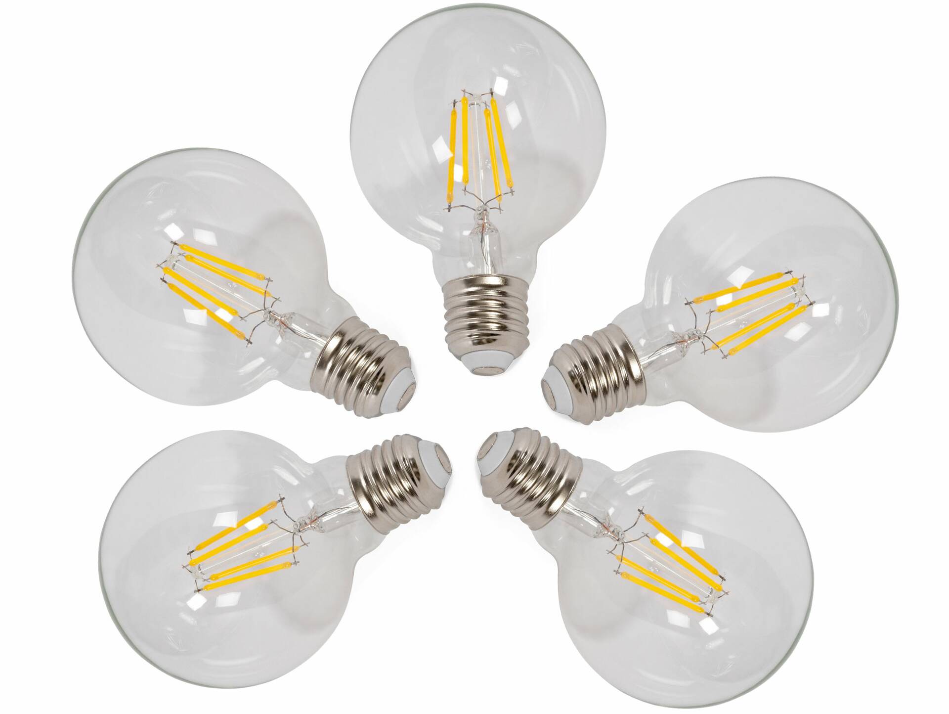 5er Set LED-Glühbirnen rund, E27, 4 Watt, warmweiss 