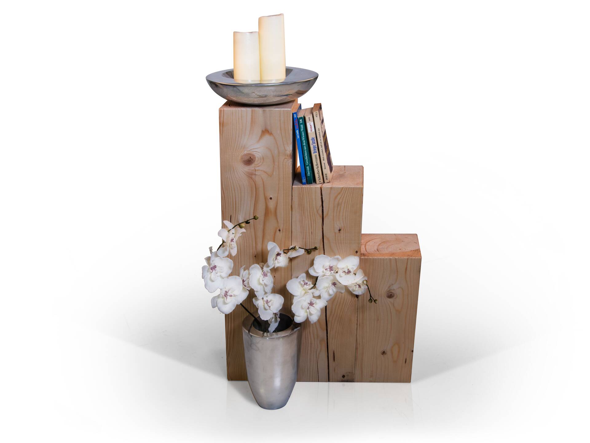 Blumensäule / Dekosäule, Material Massivholz, Fichte massiv eichefarbig | 19x19 cm | 80 cm