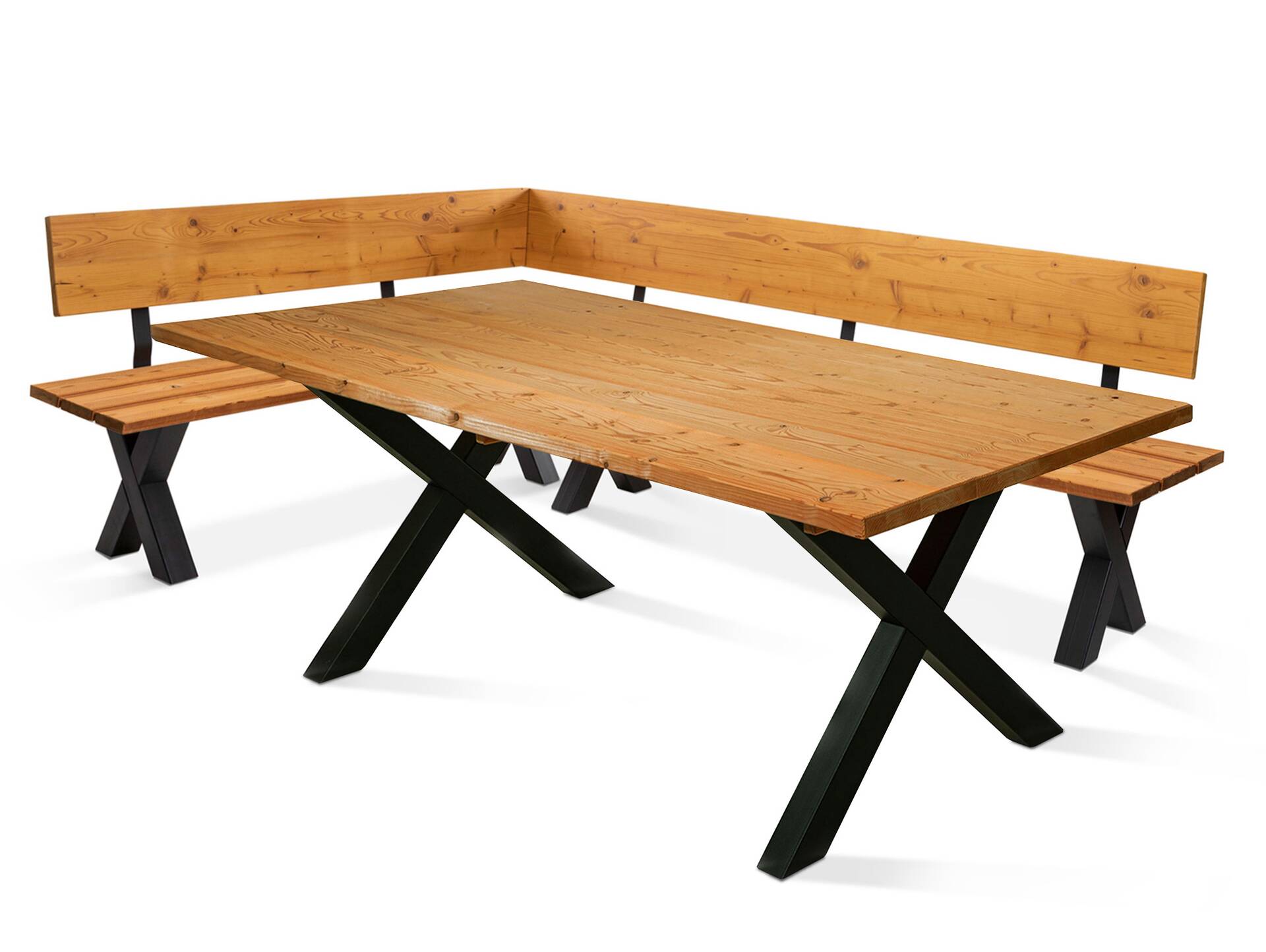 KENTUCKY Garten-Eckbank mit X-Beinen, Altholzoptik, Material Massivholz, THERMO-Fichte gebürstet/lasiert 167 x 224 cm | natur