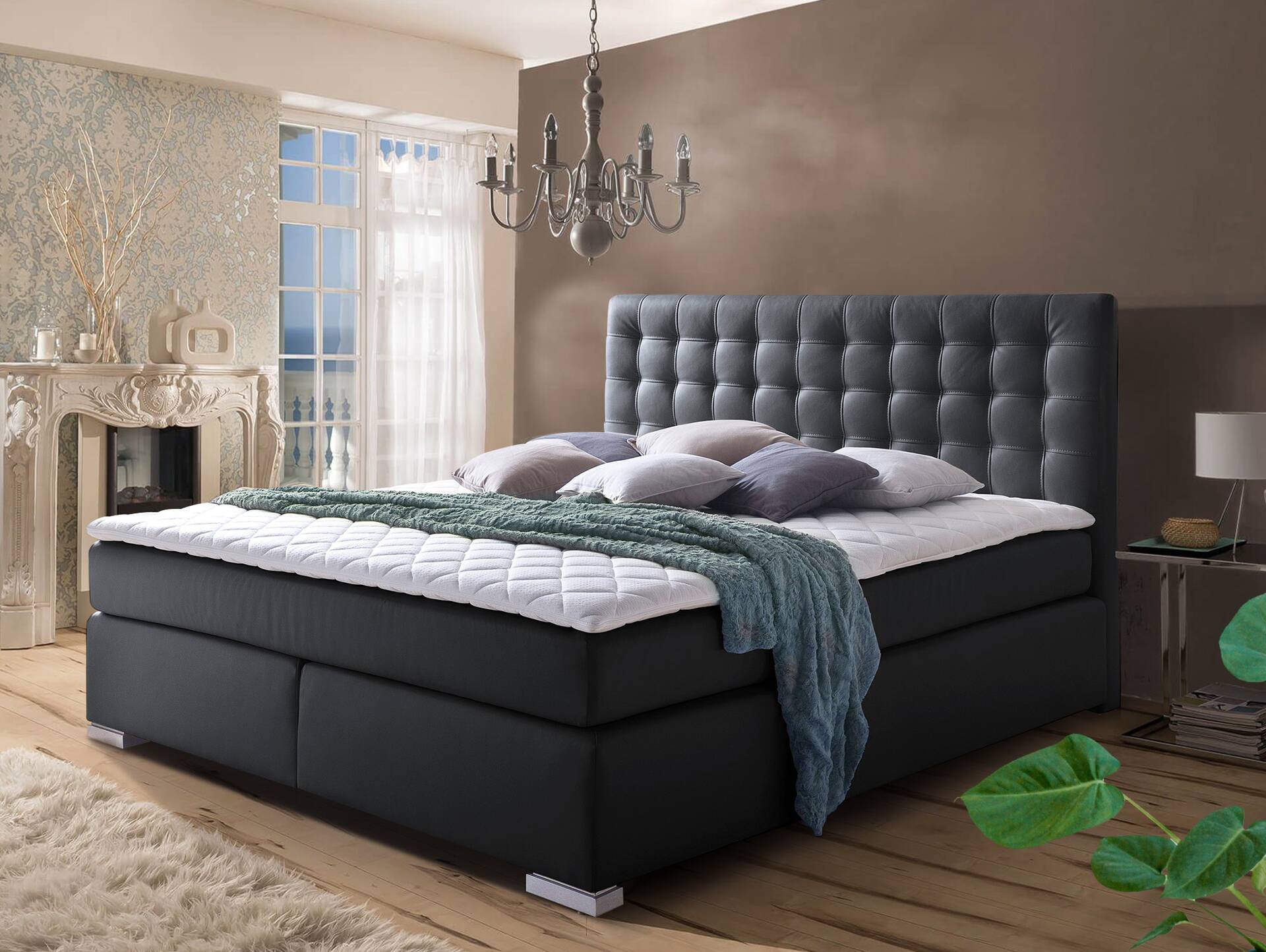 ISABELL PLUS Boxspringbett 160 x 200 cm | schwarz | Härtegrad 2