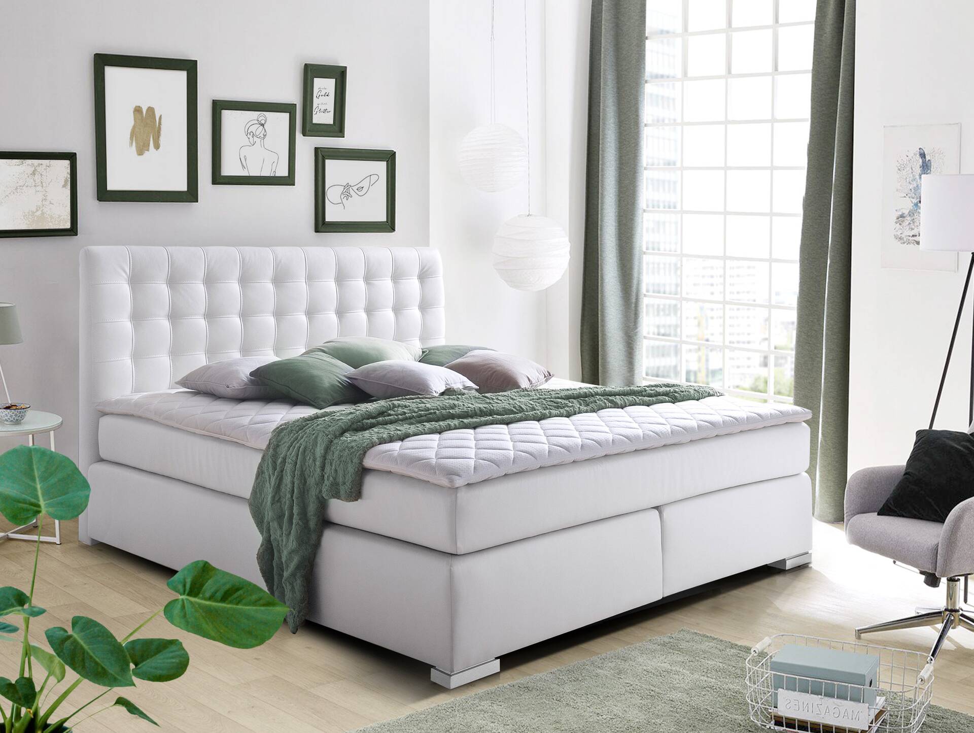 ISABELL PLUS Boxspringbett 160 x 200 cm | weiss | Härtegrad 2