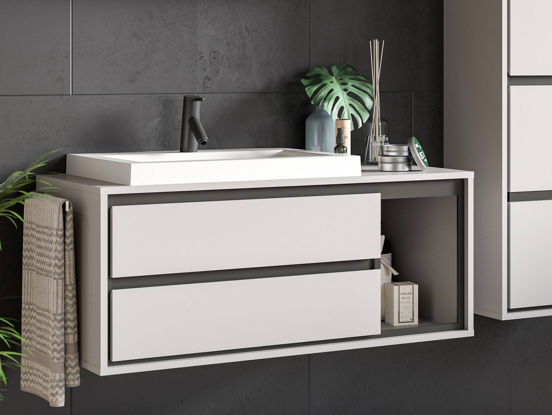 JOSSI Waschtisch inkl. Becken, Material Dekorspanplatte, Grau/Schwarz 