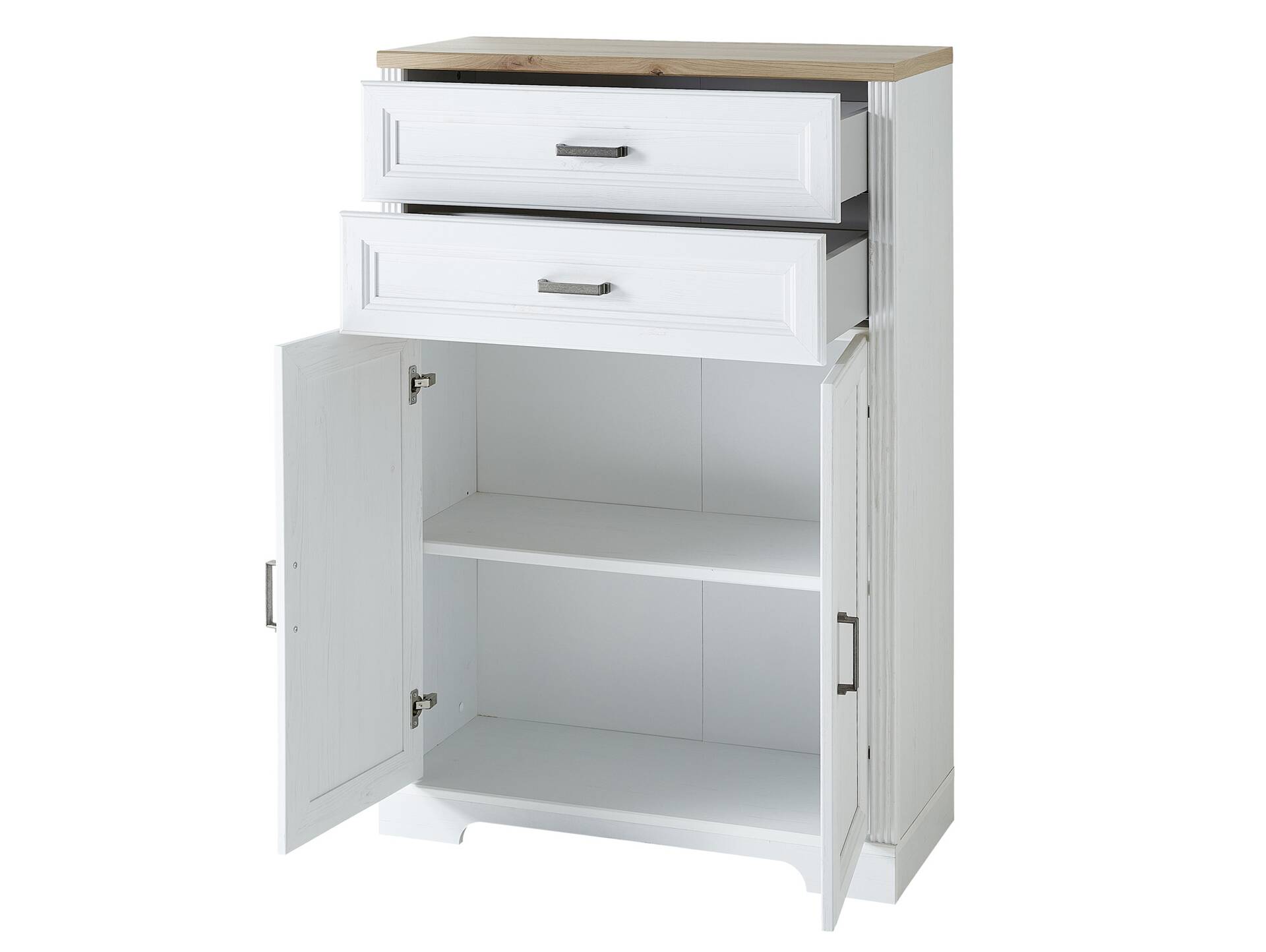 JADY Bürokommode, 2 Türen + 2 Schubkästen, Material MDF/Dekorspanplatte piniefarbig hell/eichefarbig