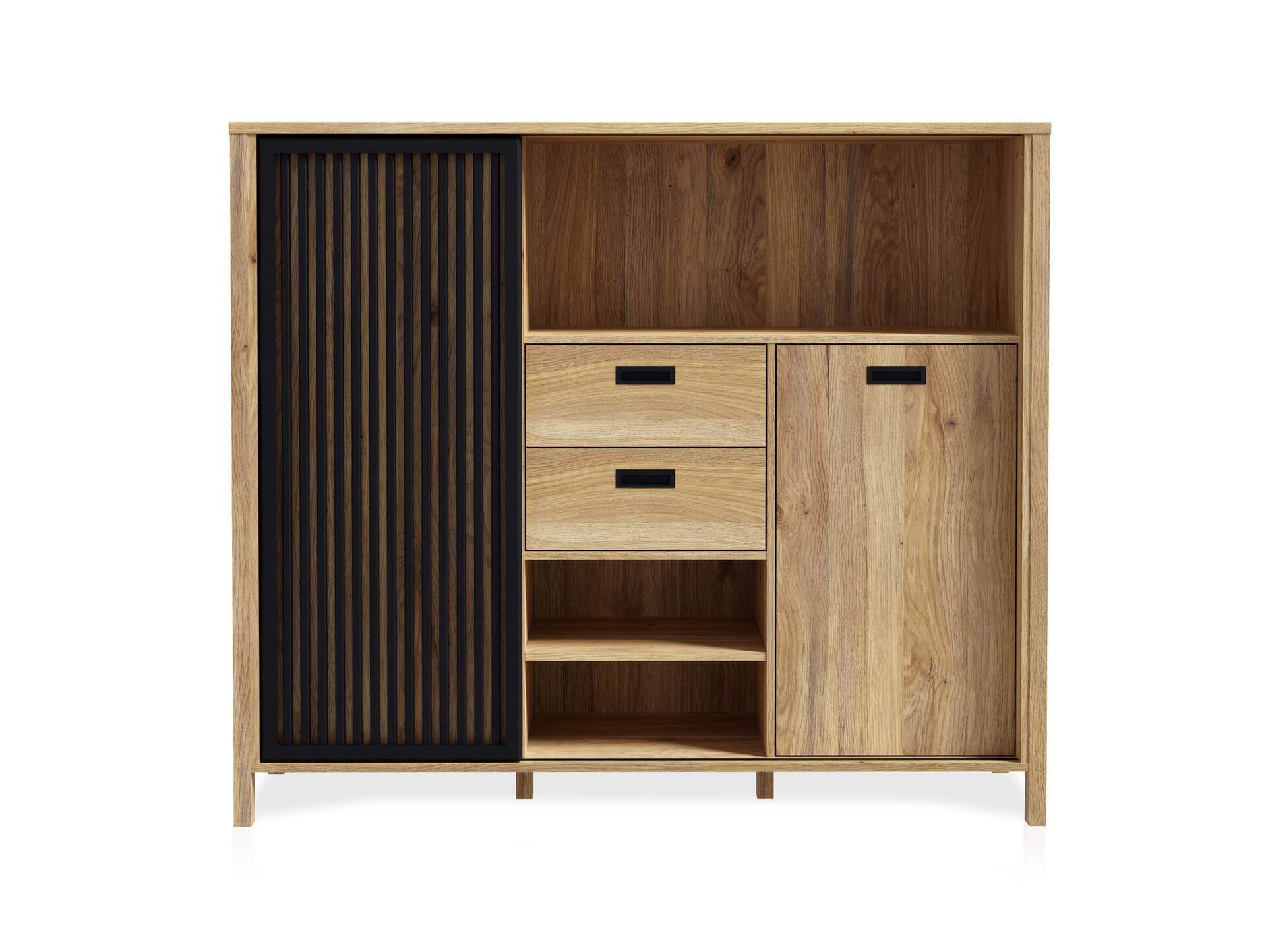 JACCO Highboard II, Material Spanplatte, Mauvella Eiche Nachbildung/schwarz 