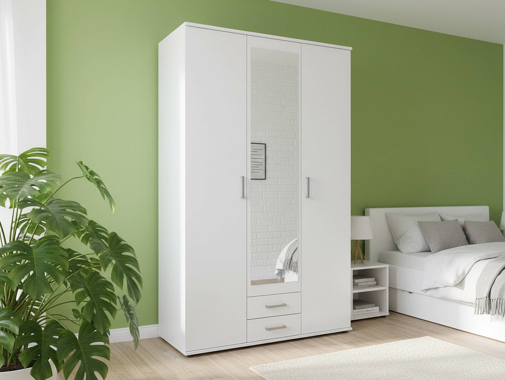 KAROLIN Kleiderschrank 3trg mit Spiegel, Material Dekorspanplatte, weiss 