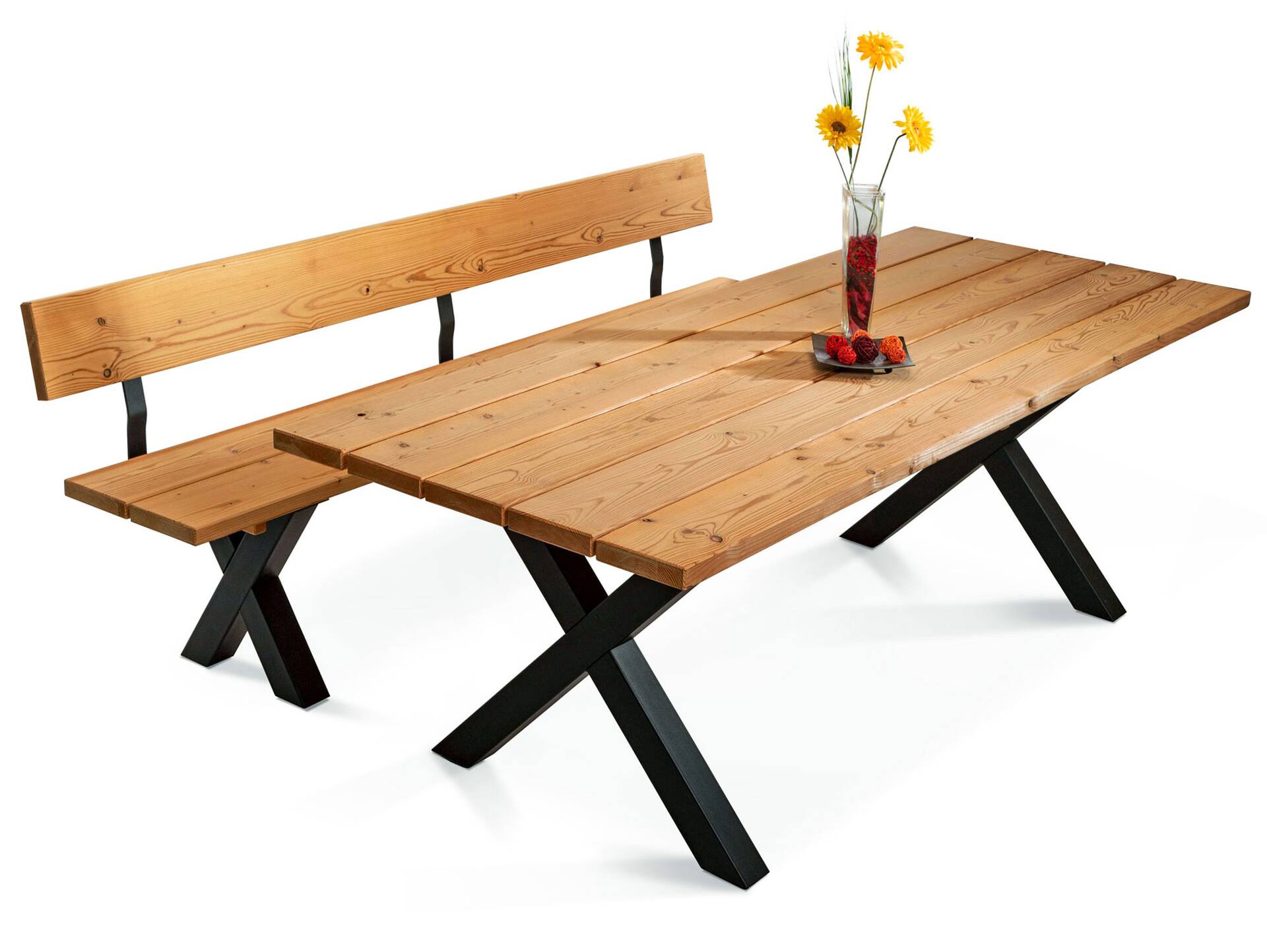 KENTUCKY Esstisch / Gartentisch mit X-Beinen, Altholzoptik, THERMO-Fichte gebürstet/lasiert 160 x 100 cm | natur