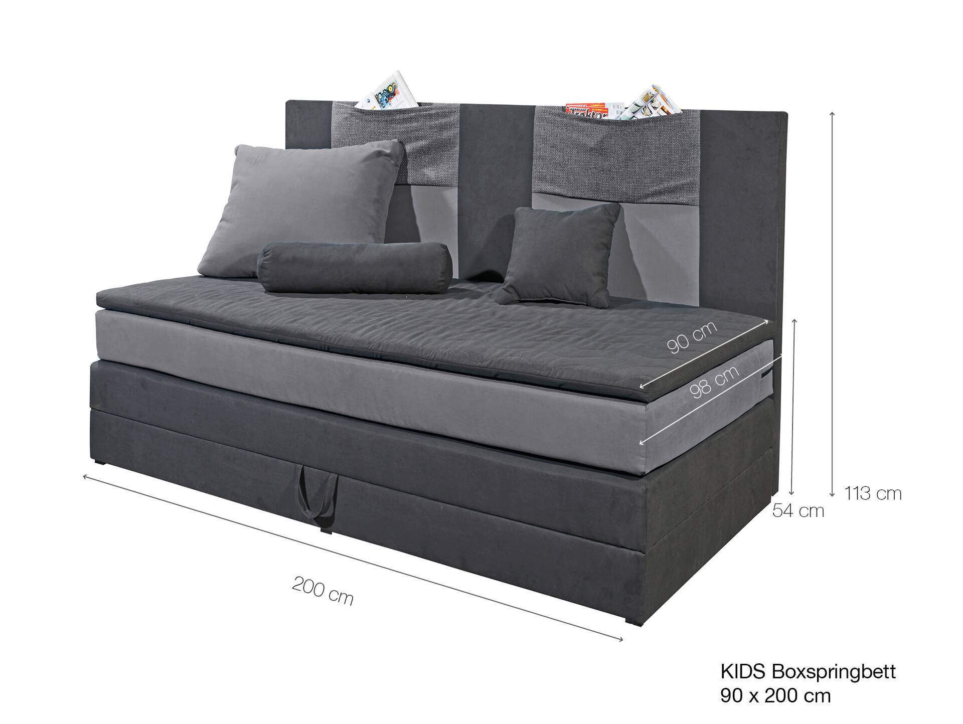 KOOPY Boxspringbett 90x200 cm schwarz/grau