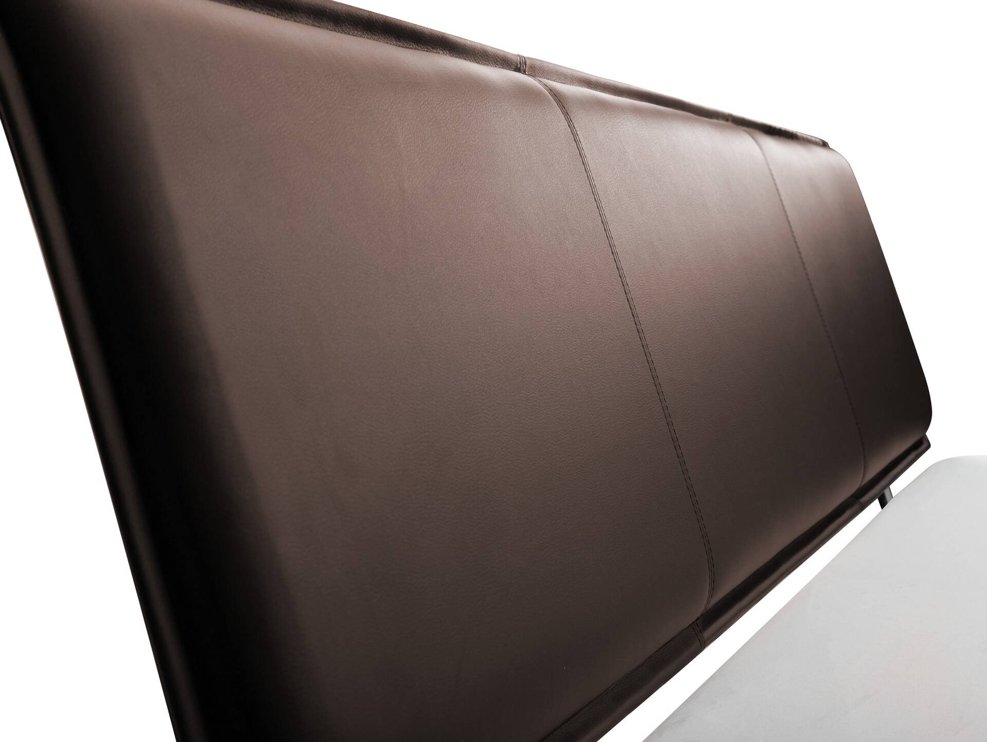 CORDINO Kufenbett aus Eiche mit Polsterkopfteil, Material Massivholz 140 x 200 cm | Eiche lackiert | Kunstleder Braun | gebürstet