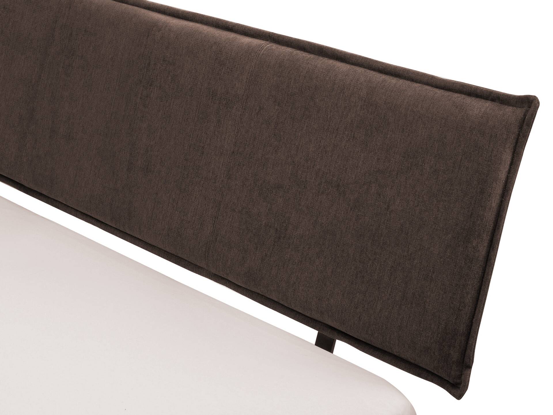 CORDINO 4-Fuß-Bett aus Eiche mit Polster-Kopfteil, Material Massivholz 90 x 220 cm | Eiche lackiert | Stoff Braun | gebürstet